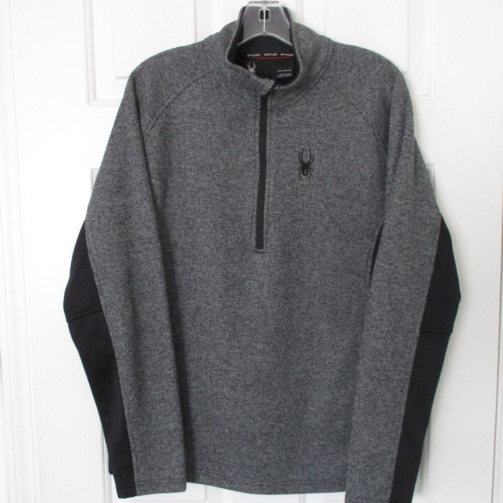 Spyder Mens L/S Gray Black 1/2 Zip Fleece-lined Apres Ski Sweater - Size M-L*